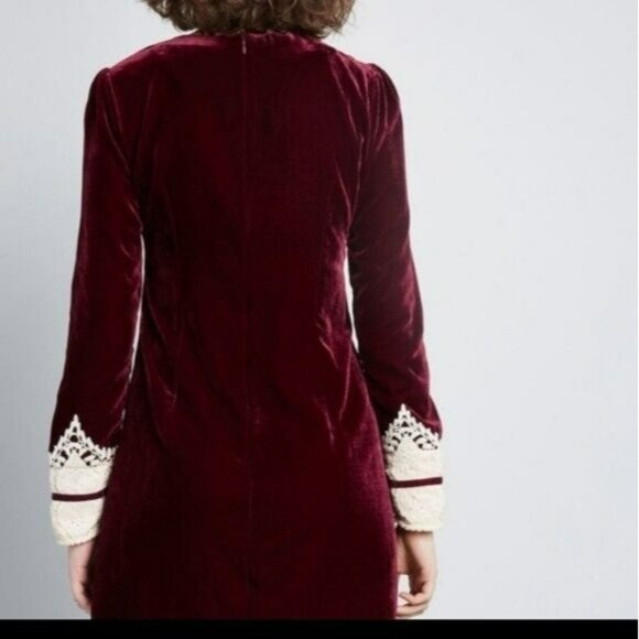 Anna Sui x Modcloth Burgundy and Cream Long Sleeve Dress - Picture 2 of 12